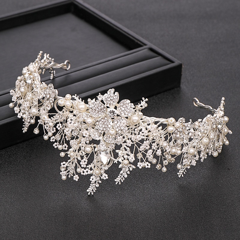 Couronne de mariage à la main à la Baroque strass perle cristal bandeau accessoires de cheveux de mariage couronne de mariée accessoires de cheveux