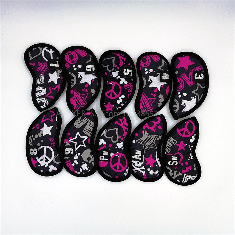 9pcs/lot Skull Golf Iron Head Covers Individuality PU Golf Irons Set Covers #4-9PAS 6 Colors For Man Women: pink set