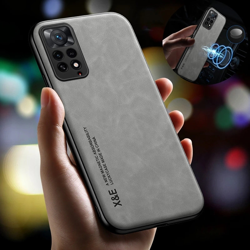 Hülle für xiaomi redmi note 11 11 11s pro 11e 11 pro: luxuriöse magnetische autohalterung mit lederstruktur