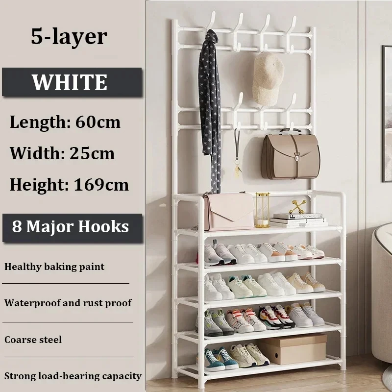 DIY Multi-Layer Shoe Rack And Coat Hanger Storage Organizer For Doorway Hallway Dorm Balcony Home Furniture Shoe Shelf Clothes: Verde claro