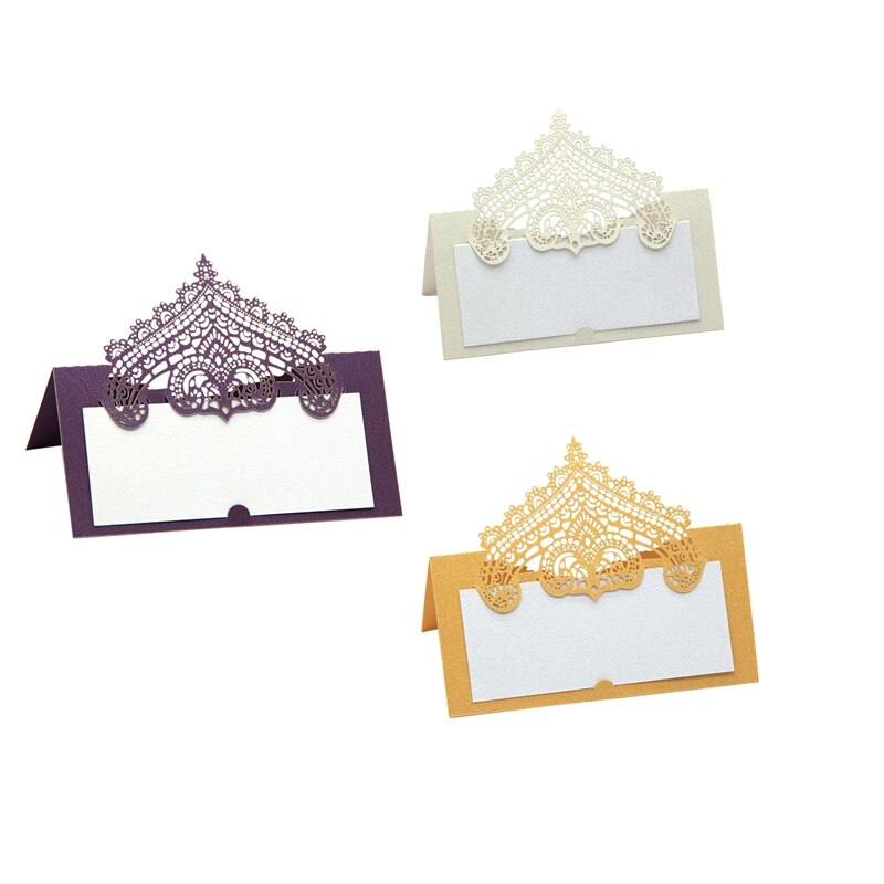 100 Pcs Table Place Cards with White Inserts Crown Tent Cards Name Cards for Wedding Banquets Buffet Bridal