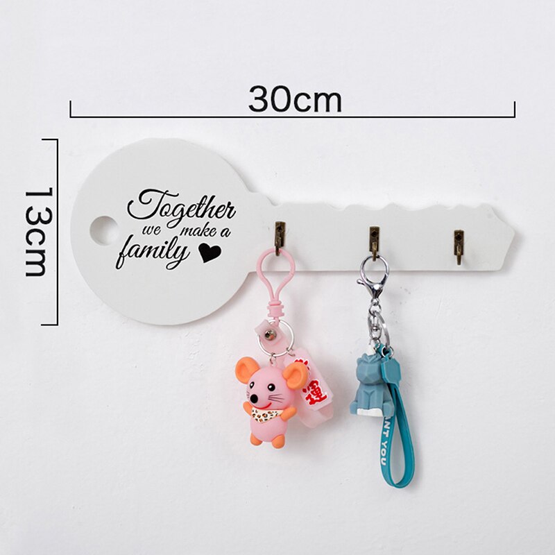 Retro Wood Key Holder Wall Keys Shape Hook Storage Rack Hanger: White
