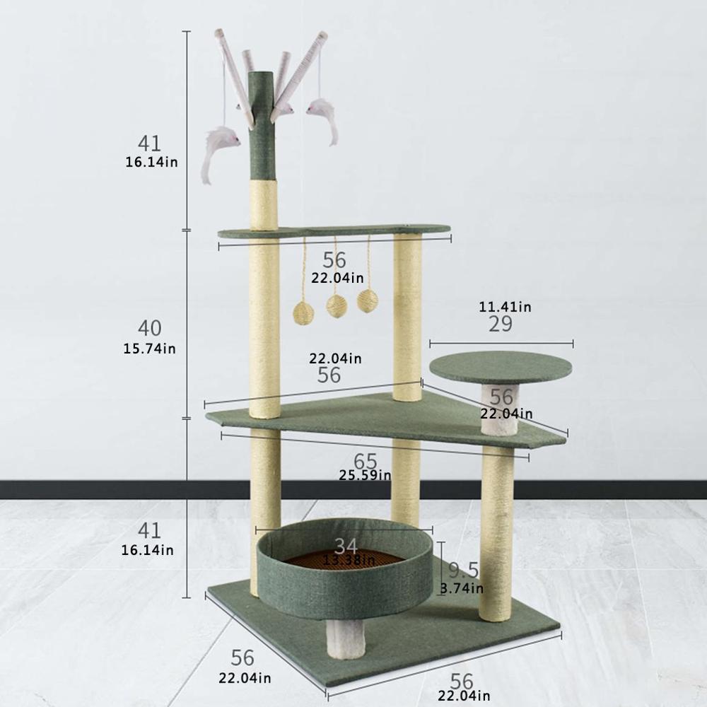 Domestic Cat Climbing Frame Cat Scratching Post Tree Scratcher Pole Furniture Gym House Toy Cat Jumping Platform: light green