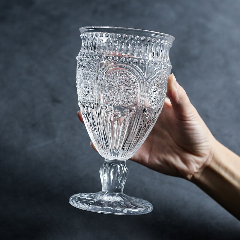 Grand verre à vin en relief style Baroque européen, 350ML, style rétro, rouge, pour Bar, multifonctionnel,: Default Title