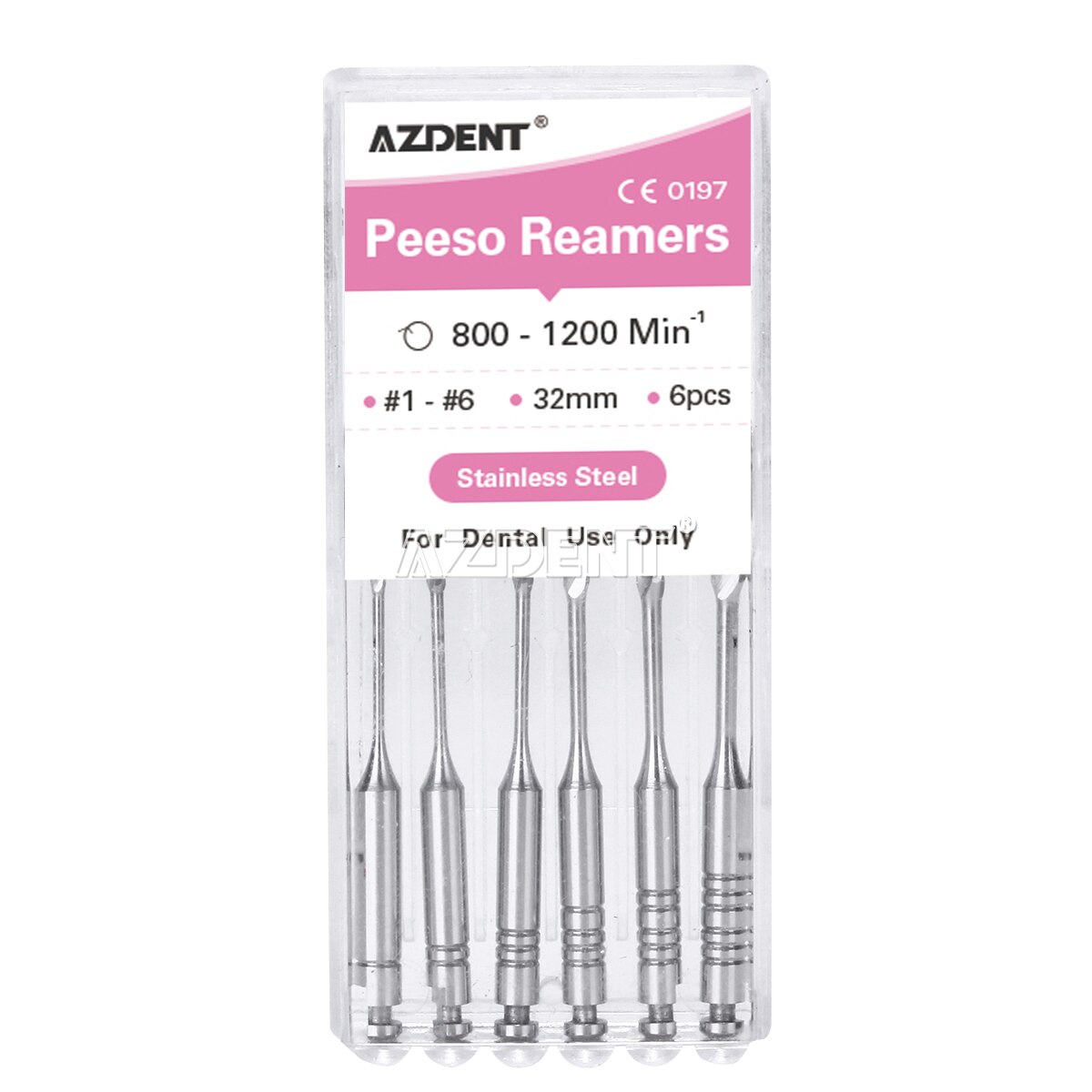 6Pcs/Box AZDENT Dental Endodontic Peeso Reamers Endo Files Gates Glidden Drill 32mm #1-6 #2 Stainless Steel: black