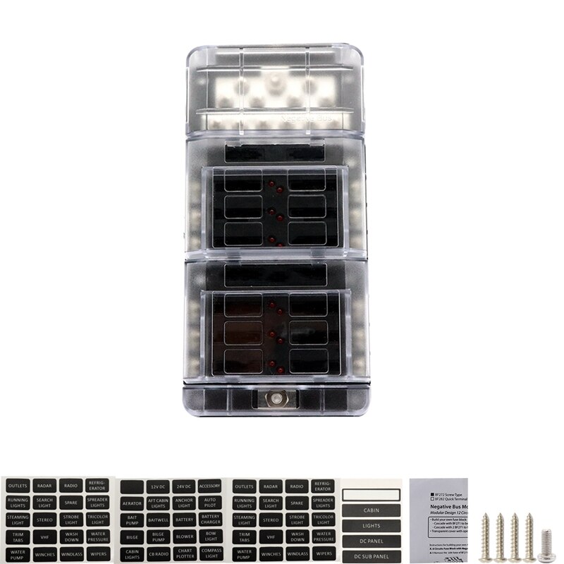 Dc 12-32V Truck Motorhome-Coach Boat Bus Bar Power Distribution Block Double Busbars 12-Way Boat Bus 12-Way Fuse Box With Led