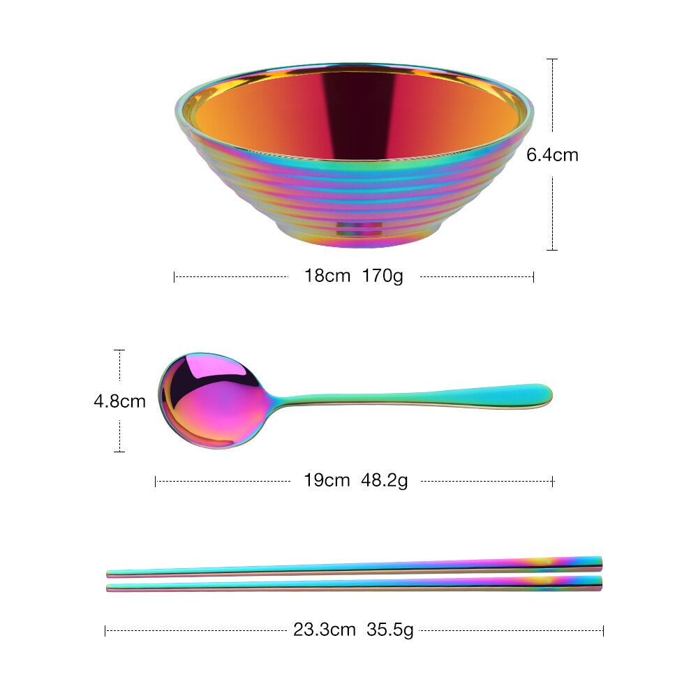 Japanese Stainless Steel Ramen Instant Noodles Bowl Large Rice Soup Salad Double layer Bowl For Restaurant Kitchen Tableware: Rainbow NO.0 3pcs