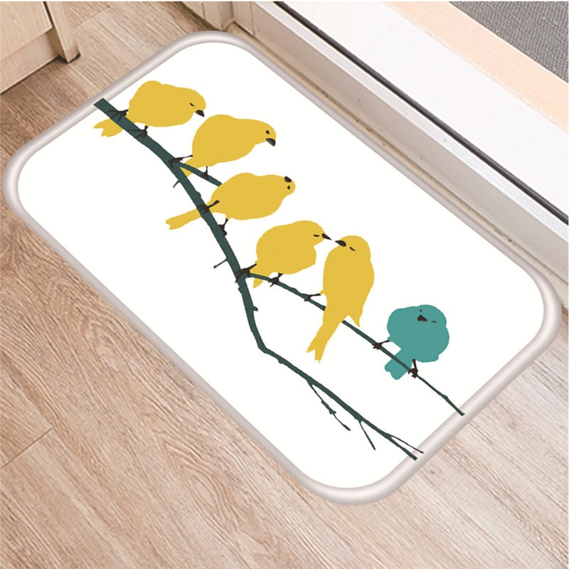 1 stk 40*60cm træ blomst fugl mønster skridsikker ruskind tæppe dørmåtte dørmåtte udekøkken stue gulvmåtte tæppe 48299: 2dd-48299-004