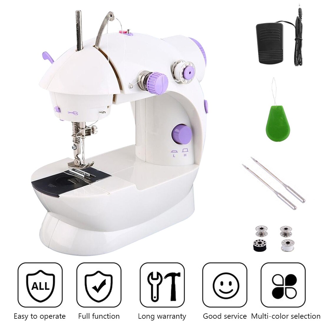 Electric Sewing Machine Dual Speed Adjustment With Light Foot Double Pendal Handheld Automatic Sewing Machine 12pcs Threads
