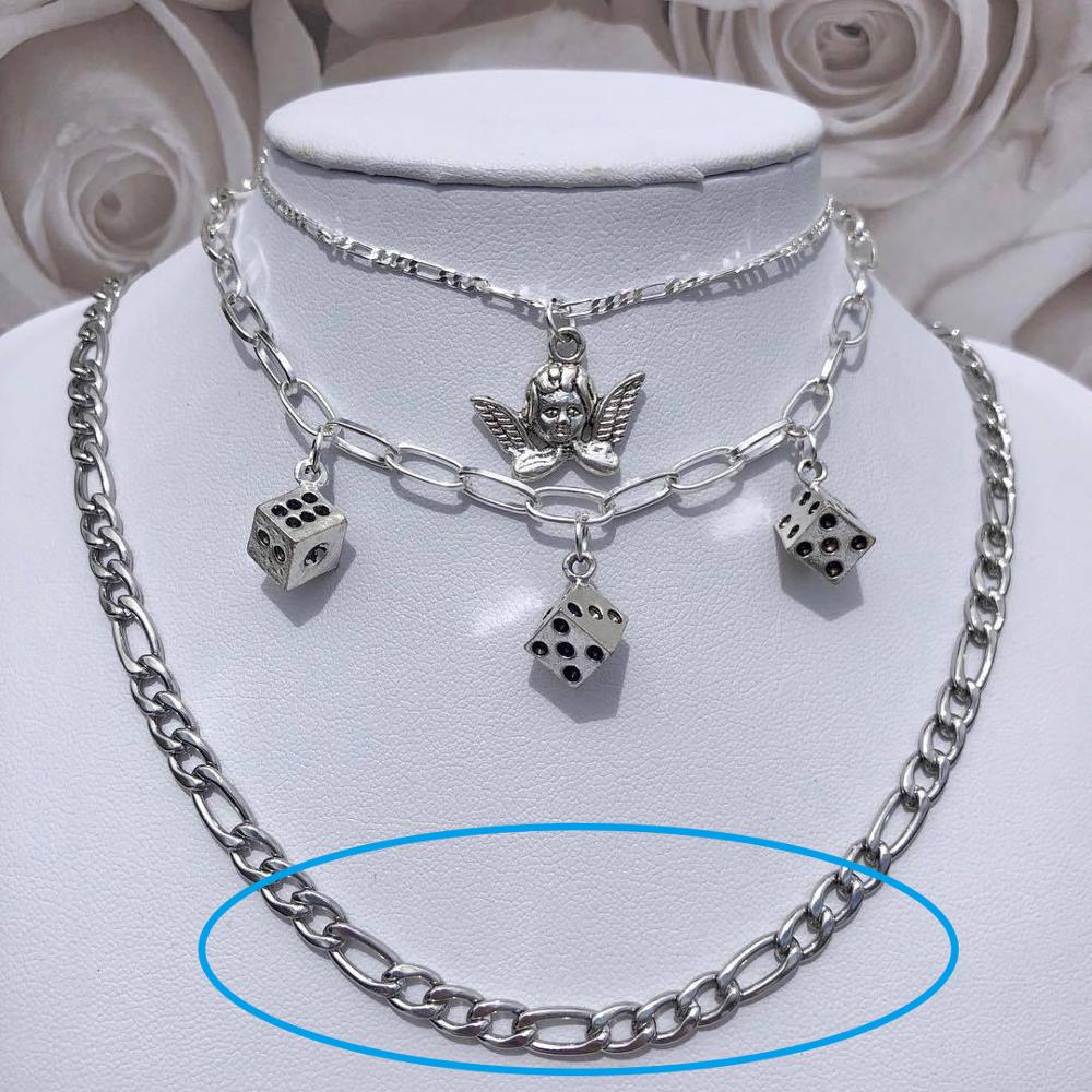 Collier avec pendentif ange en métal, à pendentif en acier inoxydable, ins, chaîne à dés, ras du cou pour femmes, à la , bijoux: Chain