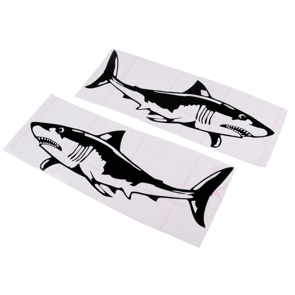 1 Pair Large Durable PVC Shark Sticker Funny Decals for Kayak Fishing Ocean Boat Canoe Dinghy Raft Car Truck Window Bumper DIY: Black