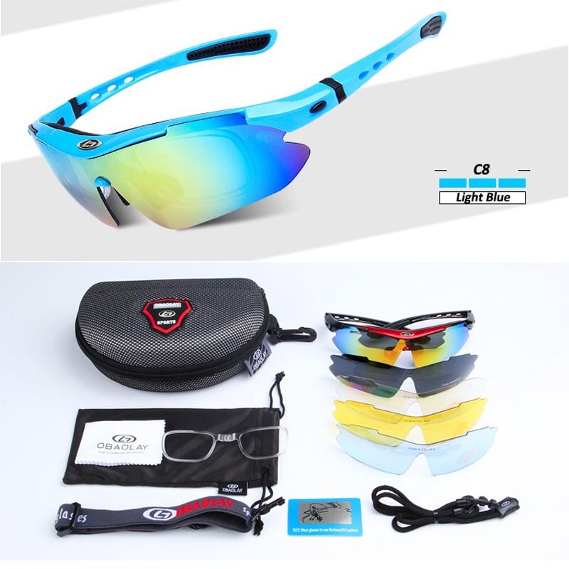 OBAOLAY Gepolariseerde Sport Mannen Zonnebril Road Fietsen Glazen Mountainbike Fiets Rijden Bescherming Goggles Eyewear 5 Lens: C8 Light Blue