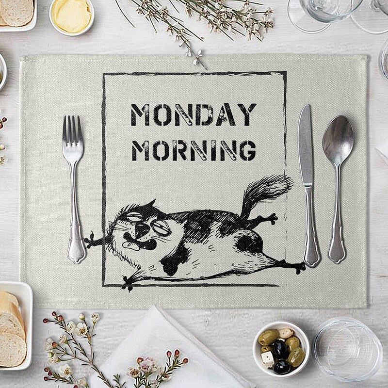 Leuke Cartoon Kat Patroon Tafel Mat Grappige Kat Servet Placemat Keuken Decoratie Dining Accessoires: 2