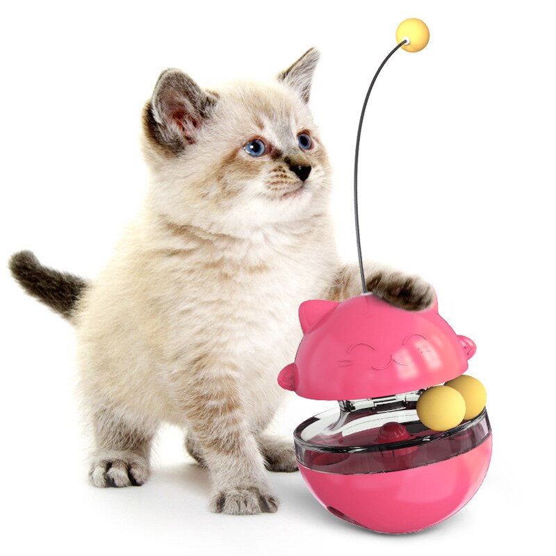 Brinquedo engraçado do gato do tumbler com vara do gato tratar o brinquedo de vazamento para gatos gatinho auto-jogar quebra-cabeça interativo brinquedos do gato produtos para animais de estimação: Red