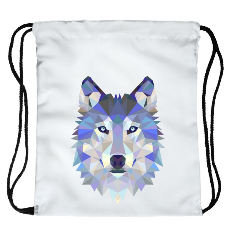 Polygon wolf, estampado 3D, para mujer, Bolsa de femenina, Bolsa con cordón, Mochila de viaje, mochilas para hombre