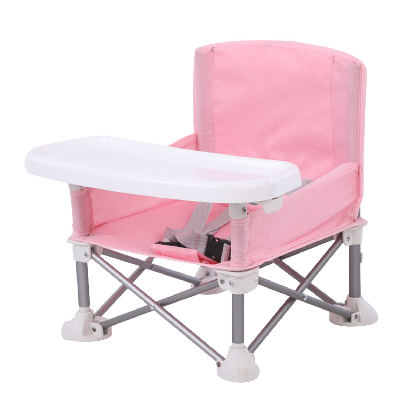 Børn spisebordsstol aluminiumslegering bærbar foldbar strand aftagelig camping baby rejse spiser højstol med bakke græsplæne: Lyserød