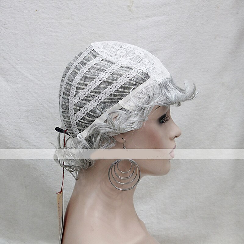 HAIRJOY-Peluca de cabello sintético para mujer, Pelo Rizado corto, color plata, blanco, gris, degradado, fibra resistente al calor