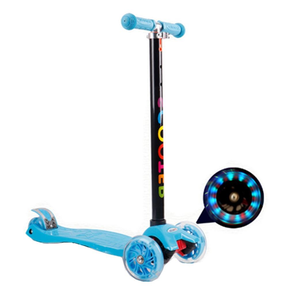 Scooters Voor Kinderen 3 Wiel T-Bar Balance Rijden Kick Scooters Opvouwbare Hoogte Verstelbare Led Pu Flashing Voor Kids: Blue