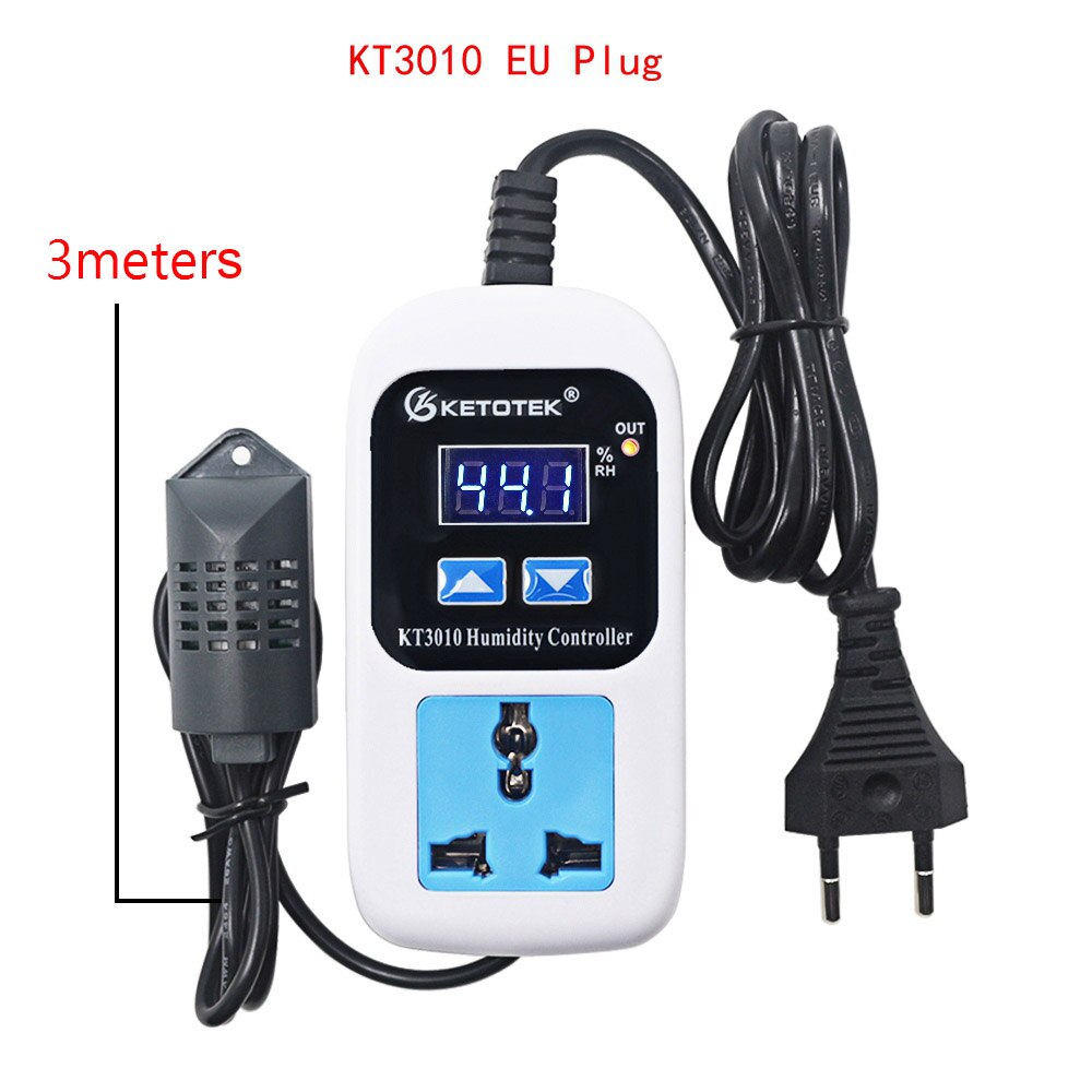 Digital Temperature Humidity Controller Socket AC 110-220V Thermostat Regulator Socket Outlet EU/US/ Plug With NTC Sensor KT3008: KT3010 EU 3M plug