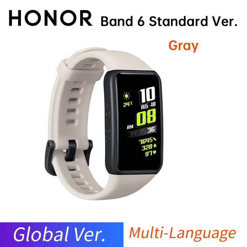 Honor Band 6 Global / CN Version Smartband Bracelet AMOLED Color Touchscreen Blood Oxygen SpO2 Heart Rate Sleep Swim Waterproof: Global Gray