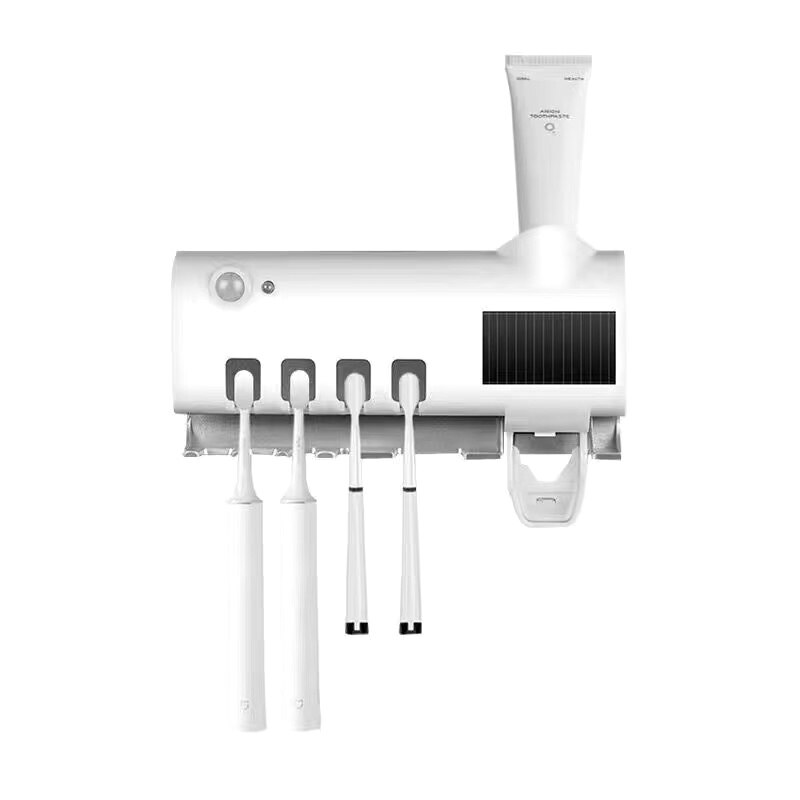 Smart Toothbrush Holder UV Toothbrush Disinfection Solar +USB Charging Automatic Toothpaste Dispenser Bathroom Accessories: White