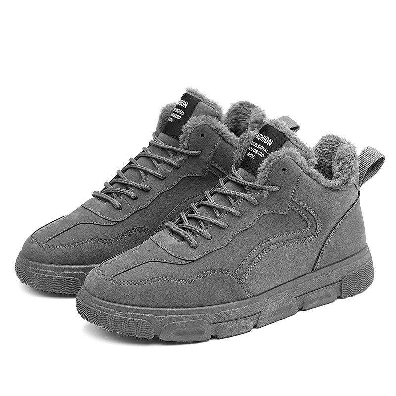 Winter herenschoenen wandelschoenen herenliefhebbers hoge laarzen platte tennisschoenen masculino casual schoenen van leer 43: Grijs / 9.5