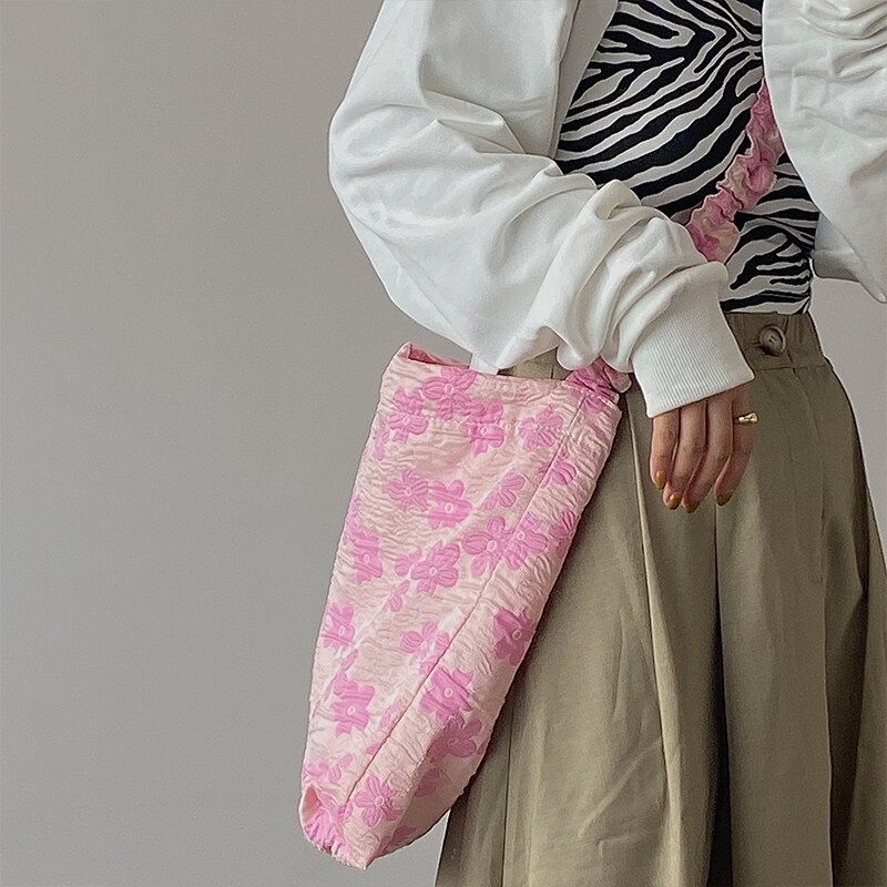 Retro Dames Handtassen Avond Koppelingen Cilindrische Canvas Zakken Onder Armen Geplooide Draagbare Bloem Schoudertas