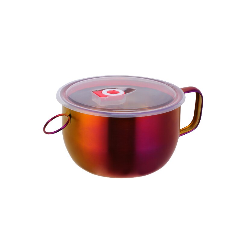 304 rustfritt stål 5 farger kinesisk instant noodle bolle med lokk håndtak matbeholder husholdningsredskaper suppe ris salat bolle: Regnbue nr. .3