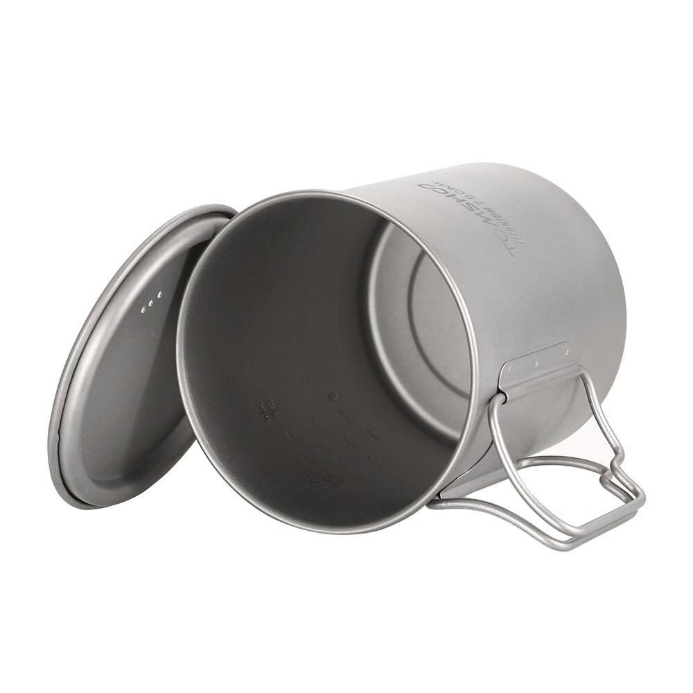 TOMSHOO Ultralight 750ml tytanowy kubek kubek wody kubek tytanowa łyżka Spork odkryty kemping kubek wody kubek z składany uchwyt