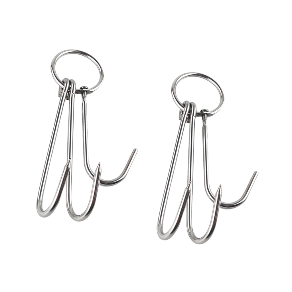 Pack 2 Stainless Steel Hooks for Outdoor Storage Organization - Butcher Meat Hangers for Bacon Sausage Smokers Kitchen Tools