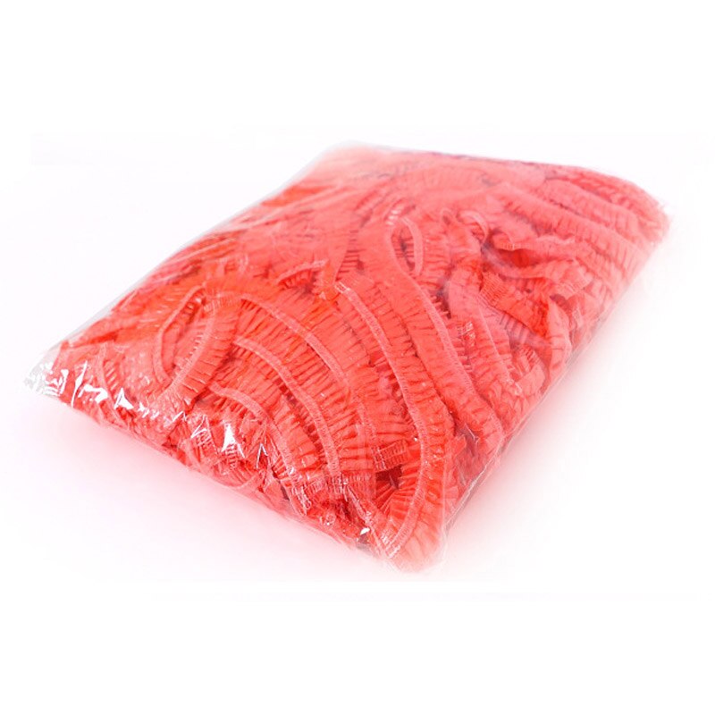 100Pcs Waterproof Shower Caps Hats Women Men Disposable Elastic Plastic Shower Bath Caps For SPA Hair Salon: Red