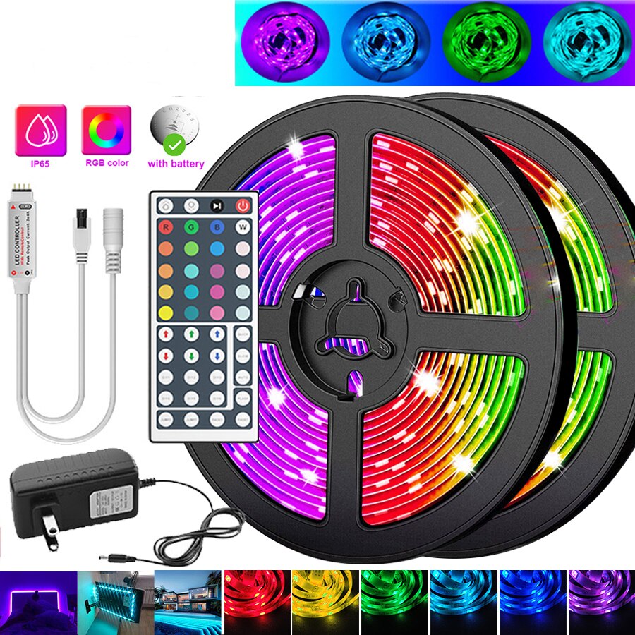 RGB LED Strip 5m 5050 DC12V Waterproof Led Strip Light 30 Leds/M Flexible Lighting Ribbon Tape Controller Adapter Set