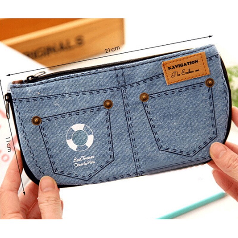 Jean azul bolsa de maquiagem feminina denim lona bolsa de telefone para viagens senhoras bolsa de cosmética feminina