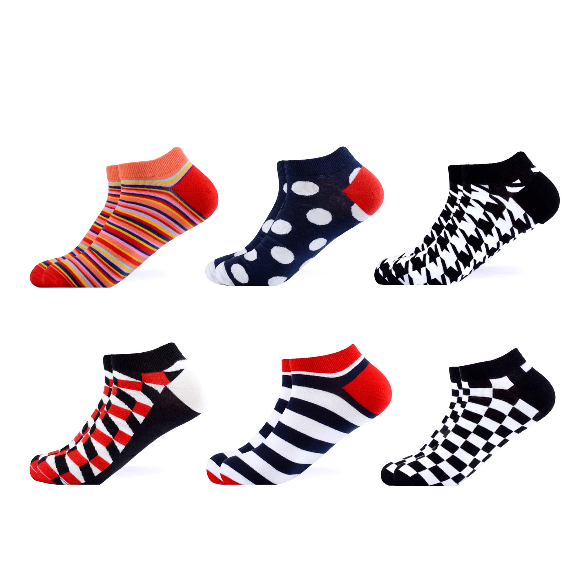 Sanzetti heren 6 paar/lot kleurrijke zomer gekamde katoenen enkelsokken gestreepte geruite ademende harajuku sokken vrolijke sokken voor: B05701
