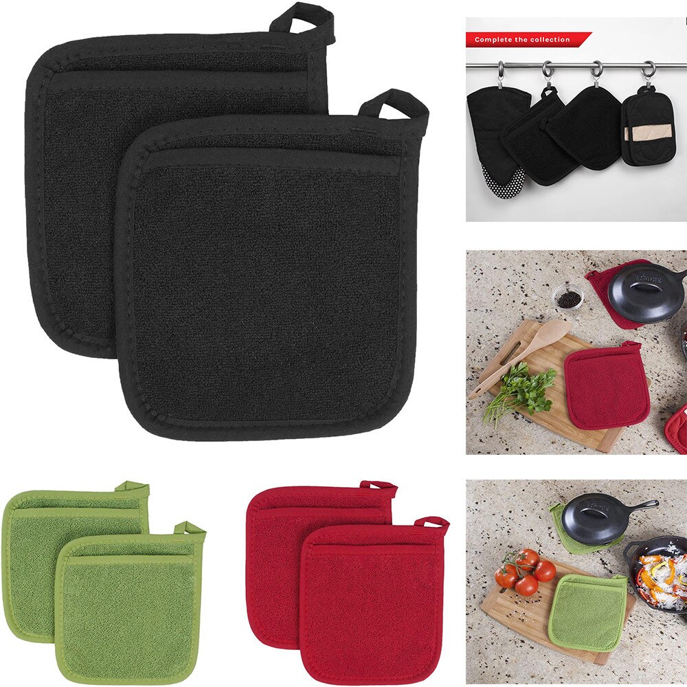 2 Stuks 3 In 1 Pot Houders Badstof Lus Katoenen Doek Handschoenen Pocket Kussen Mat Keuken Tool Koken