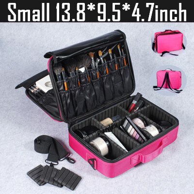 Make Up Box Cosmetics Pouch Bags Beauty Clapboard Case Women Cosmetic Bag Travel Insert Makeup Bag: Hot Pink S 3 Layers