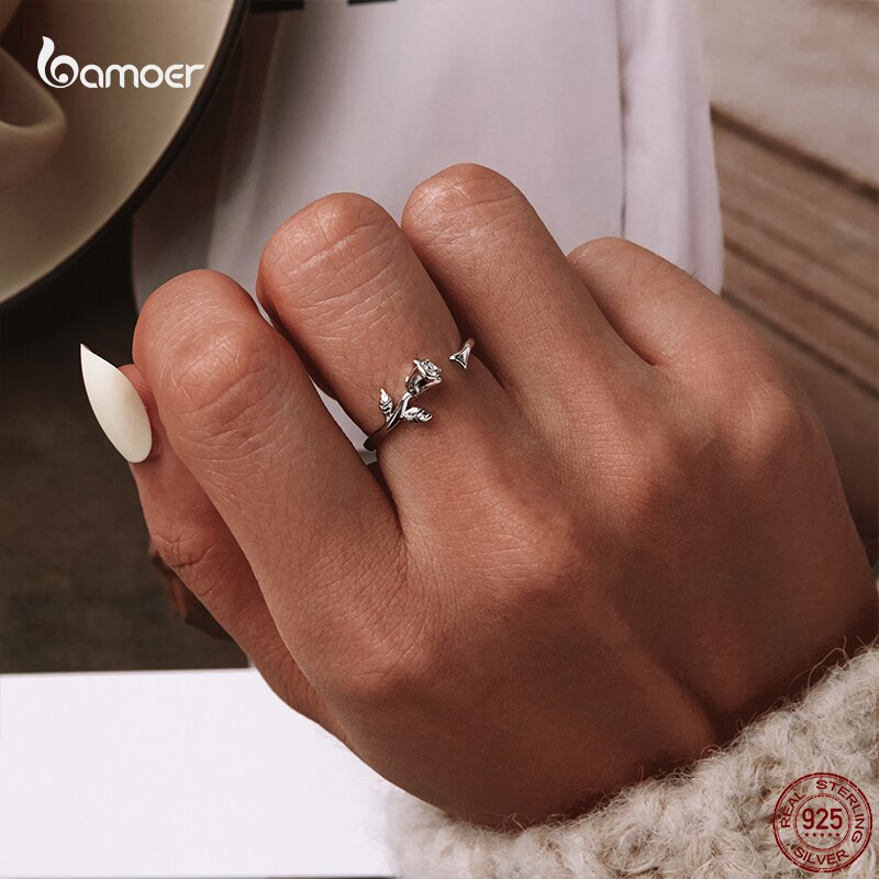 Bamoer Authentieke 925 Sterling Silver Plant Serie Bloem Vlinder Ringen Maat Verstelbaar Voor Vrouwen Luxe Bruiloft Sieraden GAR021