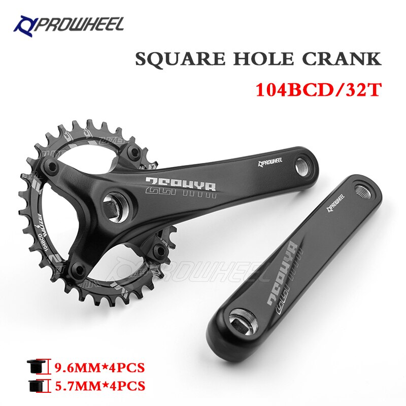 Prowheel 170/175mm manivelle 32-52T plaque pédalier vélo manivelle VTT roue à chaîne pignon trou carré 104BCD accessoires: YELLOW / 170mm