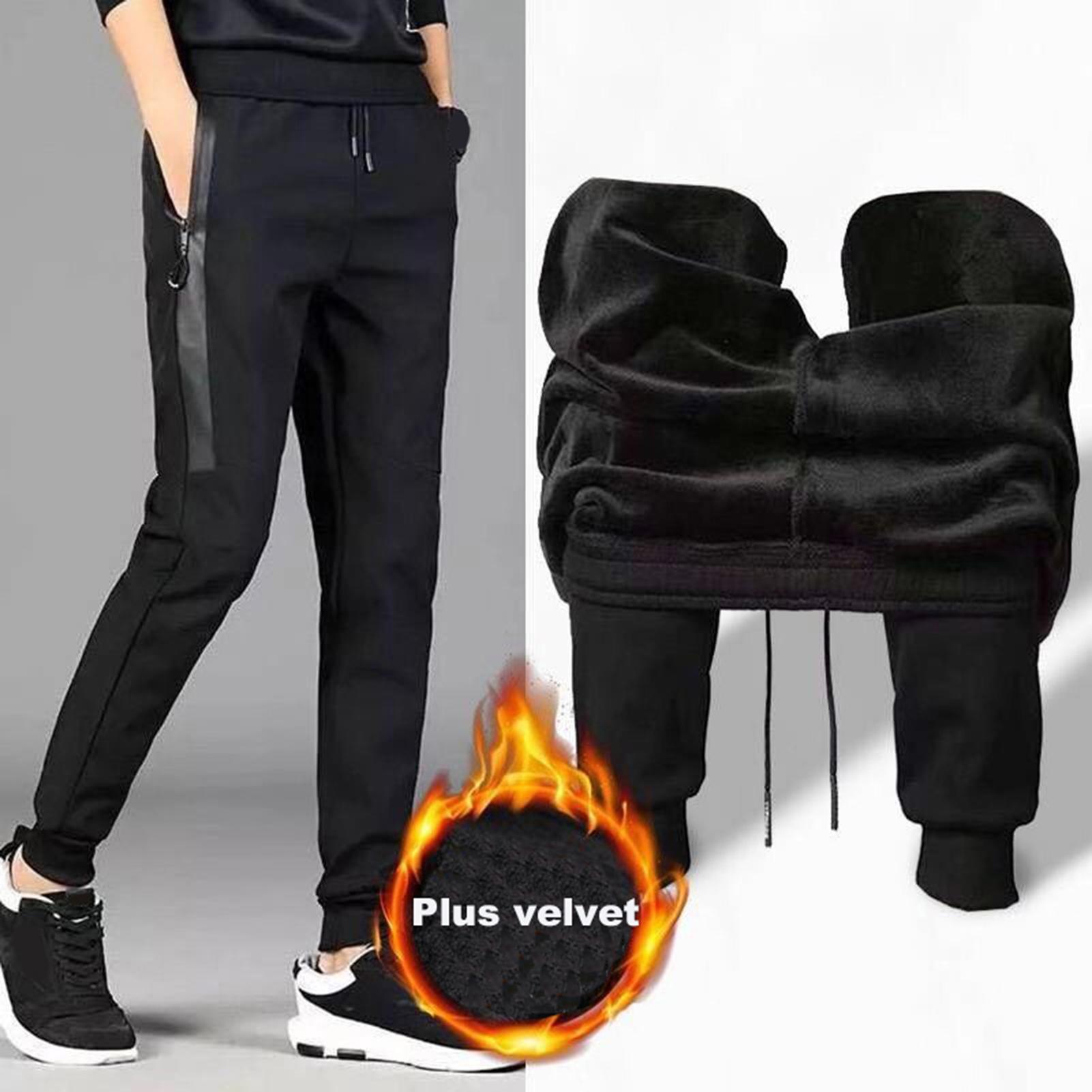Men Plain Slim-Fit Casual Sports Sweatpants Fall Winter Thick Casual Harlan Pants Elastic Waist Lace-up Sports Trousers