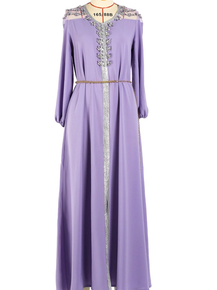 Handsewn Rhinestone Arabian Party Long Dress Moroccan Evening Caftan Dubai Saudi Gulf Muslim Gown Wedding Ramadan Abaya Kaftan