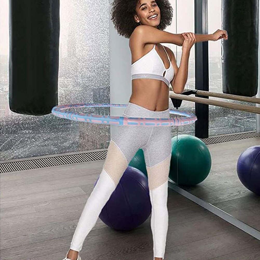 Weighted Exercise Hoop Fitness Hoop Portable Thickened Foam Stainless Steel Inner Core Adjustable Hoop for Adults Ladies Pink