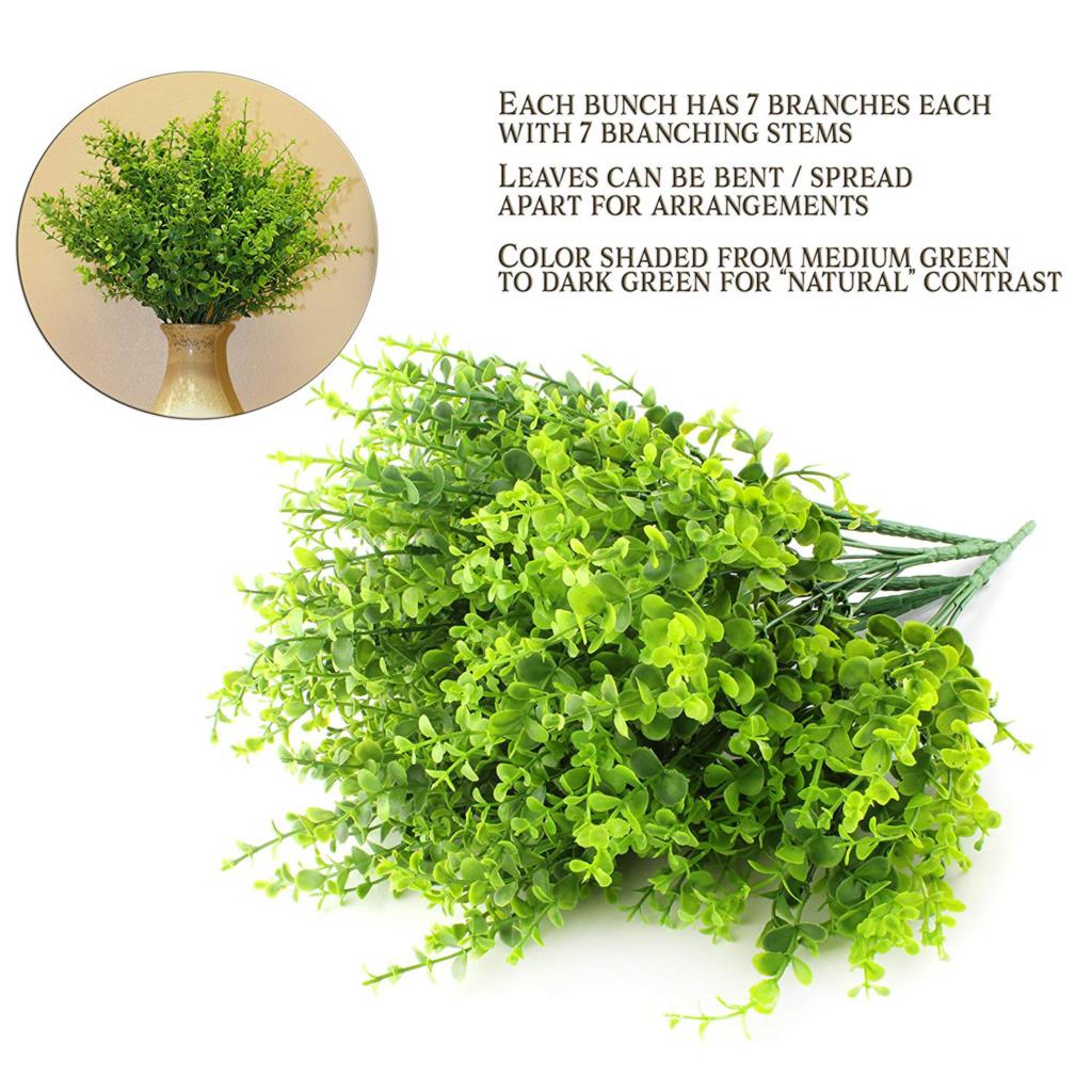 Artificial Shrubs (8-Pack); Faux Plastic Leafy Green Imitation Boxwood Plants for Decorating Indoor Outdoor