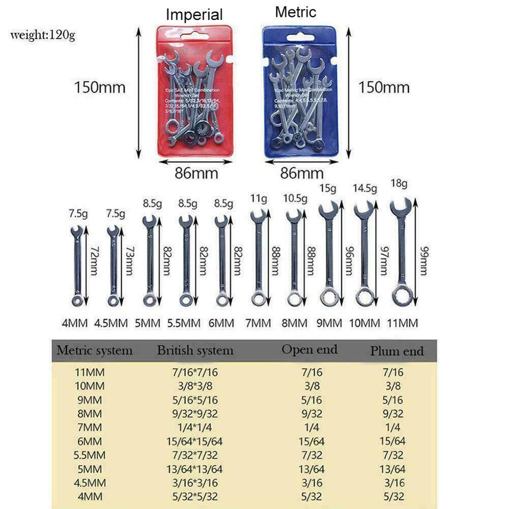10pcs/set Mini Spanner Wrenches Set Key Ring Spanner Explosion-proof British/Metric Type Wrenches Pocket M0Q6