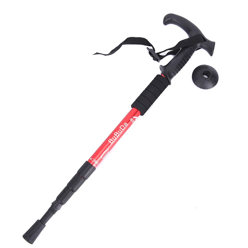 1pc 110cm Anti Shock Nordic Walking Sticks Telescopic Trekking Hiking Poles Ultralight Walking Canes With Rubber Tips Protectors: Red