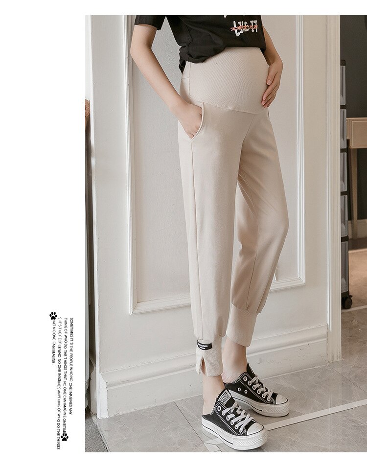 Pantalones de maternidad informales para embarazadas, ropa de primavera y verano, para levantar el vientre, prendas de chándal para mamá: Caqui / XXL