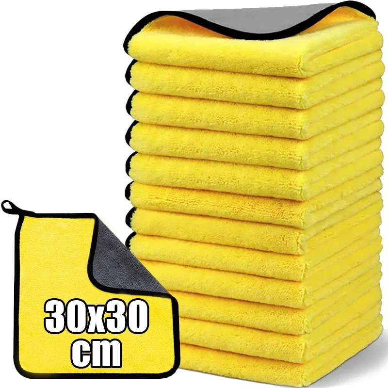 Paños de microfibra gruesos para coche, toallas de limpieza de secado y lavado de doble cara, herramientas limpiadoras de trapos de toalla con detalles automáticos,: Rojo / 1