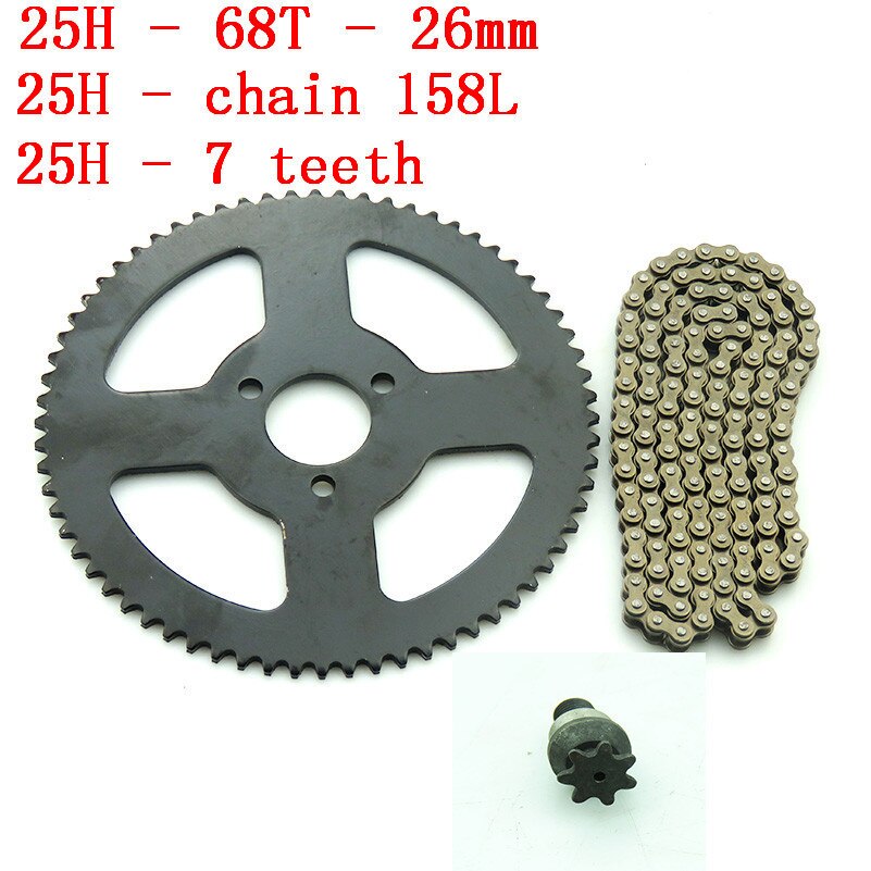47cc 49cc atv quad mini skittlommesykler minimoto 25h 158l med 68t tann 26 mm bakhjul 7t tannhjul