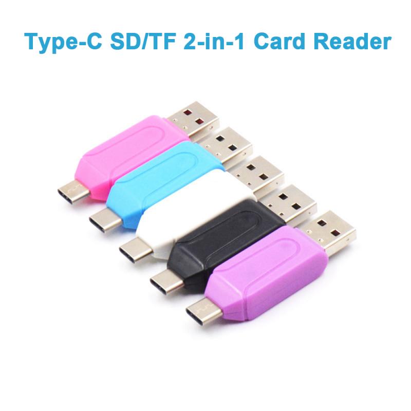 1Pcs Universele 2 In 1 Type-C Usb Otg Adapter Universele Micro Tf Sd Kaartlezer Universele Type-C Usb Otg Tf/Sd-kaartlezer