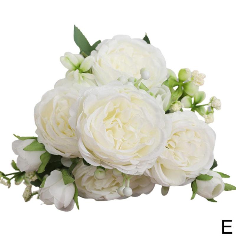 Ramo de peonía de seda Artificial Rosa persa, 5 cabezas, 4 Ramos falsos usados para reuniones familiares, decoración de boda de novia, wedd: E