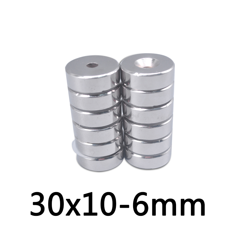 1 pcs 30x10mm Gat: 6mm super Strong Ronde Neodymium Verzonken Ring Magneten Zeldzame Aarde 30x10-6